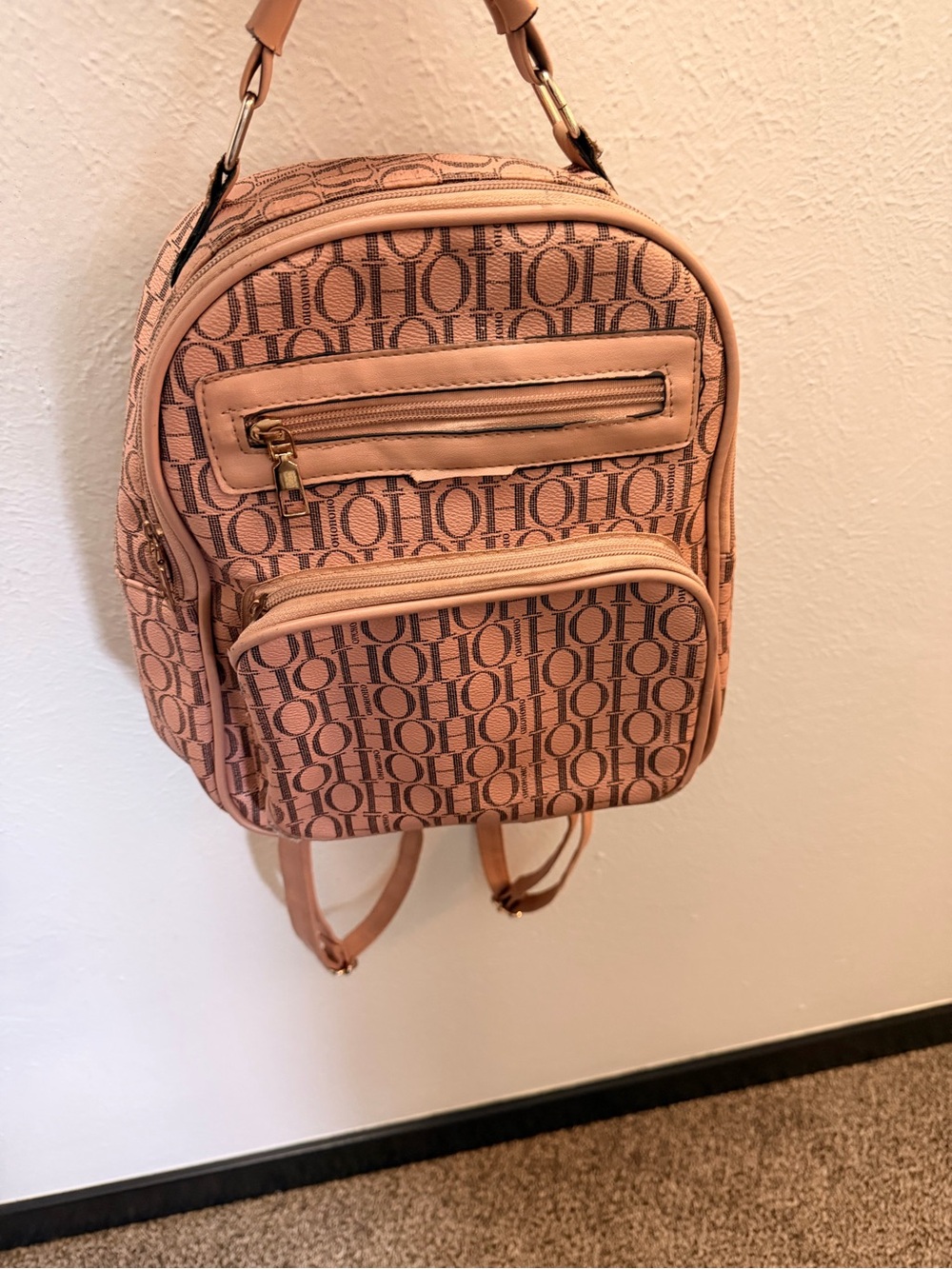 Small Pink Monogram Backpack with Gold Hardware